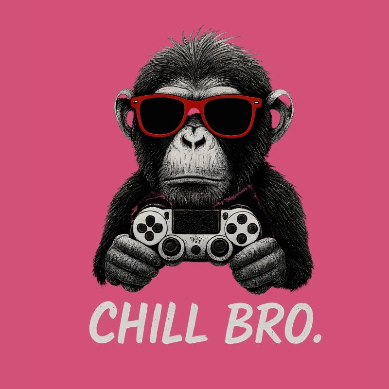 Gamer Monkey with Controller & Sunglasses Chill Bro