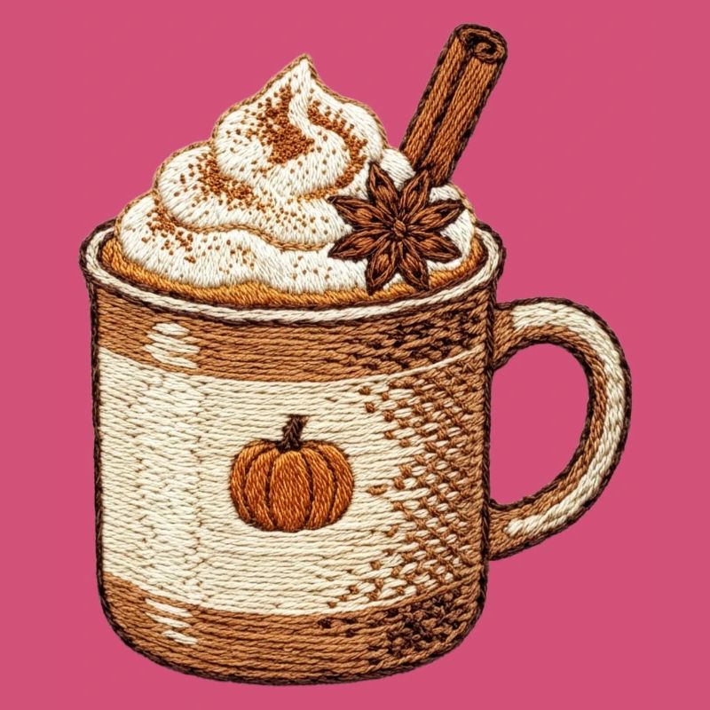 Pumpkin spice latte dans un style brodé (imprimé)