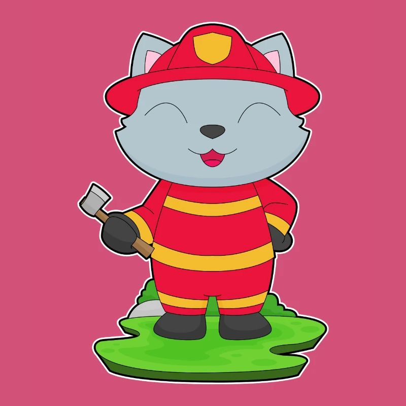 Cat Firefighter Axe Fire Brigade