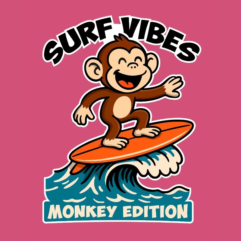 Surf Vibes, Monkey Edition. Glücklicher Surfaffe