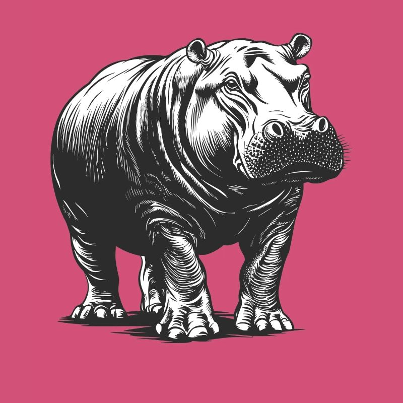 Hippo Line Style Black & White