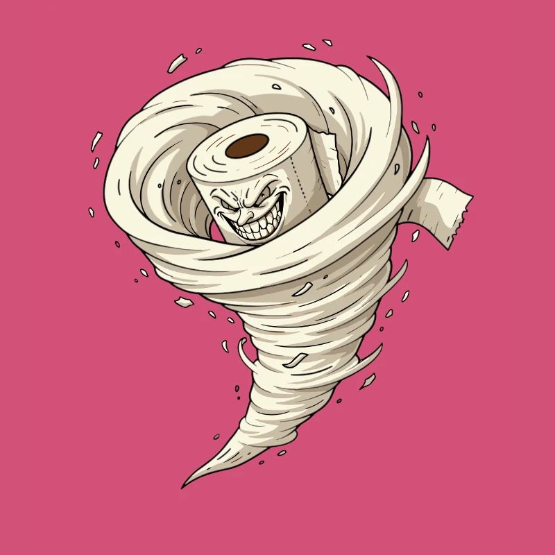 Tornade faite de papier toilette avec une grimace