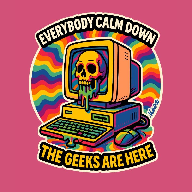 Geeks Are Here Retro Skull Computer