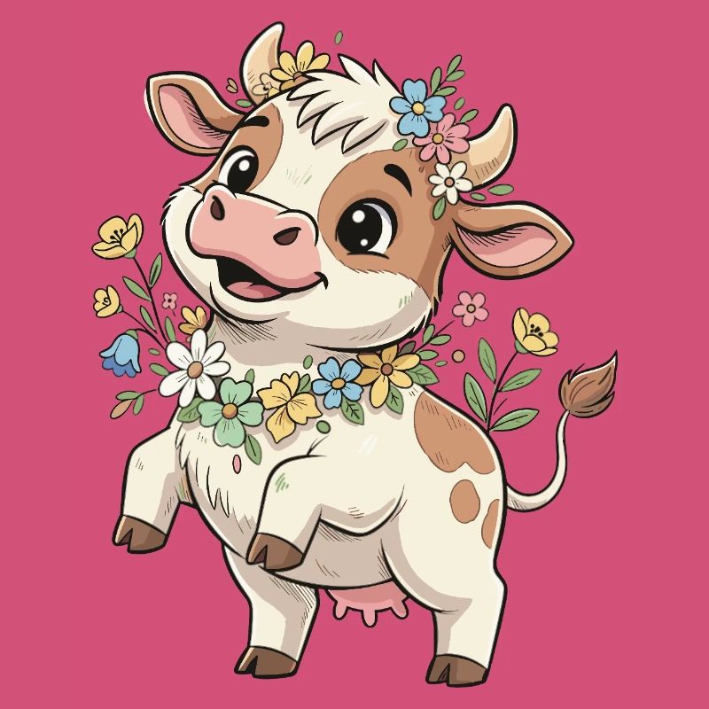 Vache avec une couronne de fleurs