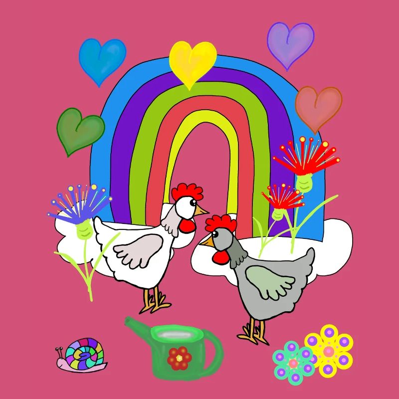 Children's Fantasy Rainbow Flowers Chickens