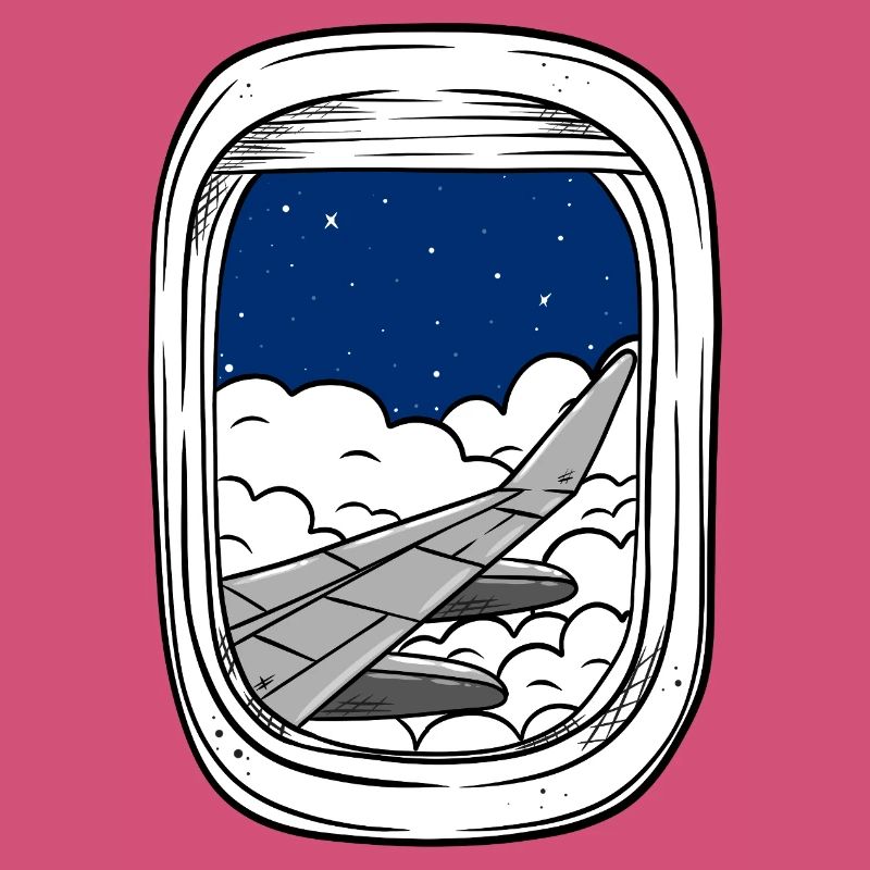 Night flight over cloud windows