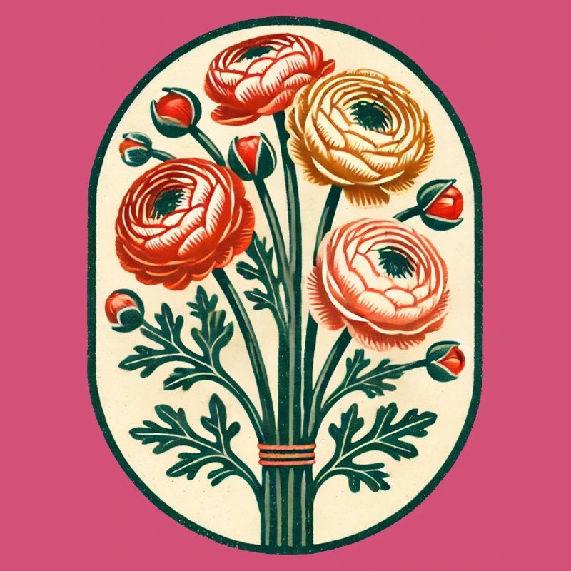 Vintage Ranunculus Bouquet Crest