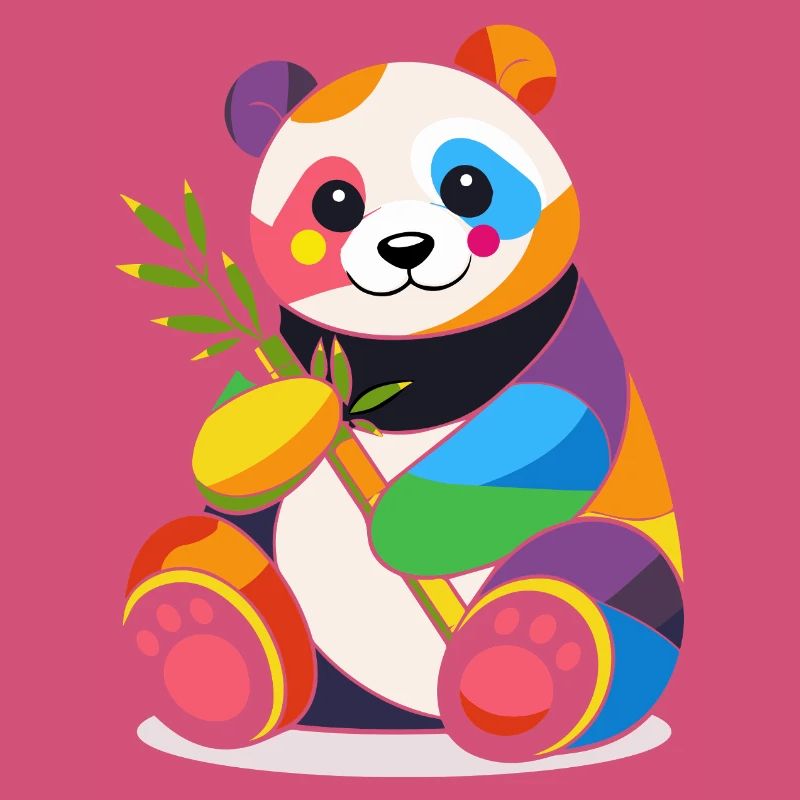 Panda coloré avec du bambou – Design joyeux
