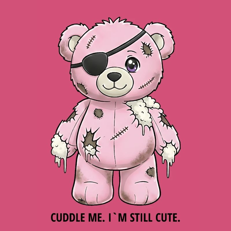 Ours en peluche rose patchwork avec cache-œil