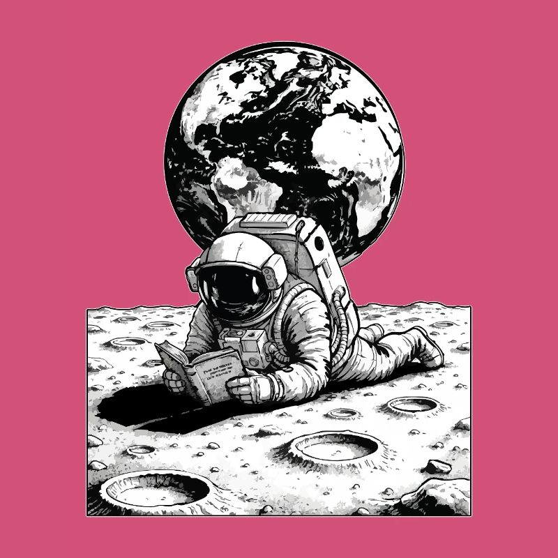 Astronaut Reading Moon Earth