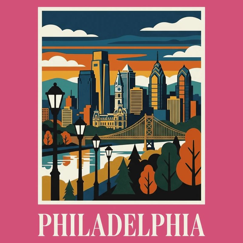 Affiche du coucher de soleil de la skyline de Philadelphie