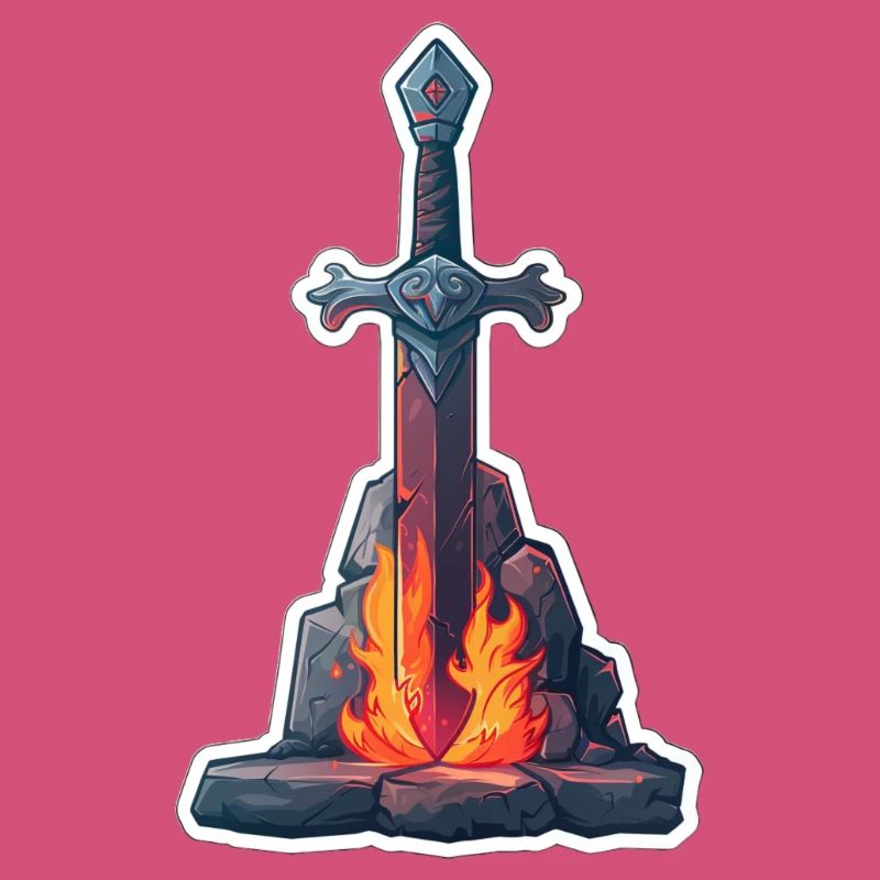 Fantasy RPG Épée avec du feu dans une pierre