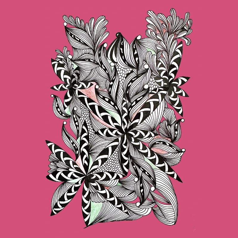 Black and white leaf pattern with accents