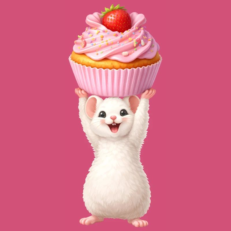 Cute Mouse with Strawberry Cupcake