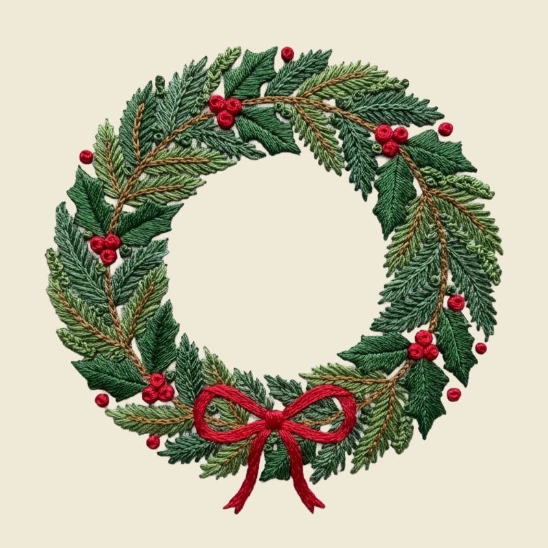 Couronne de Noël brodée, scalable (imprimée)