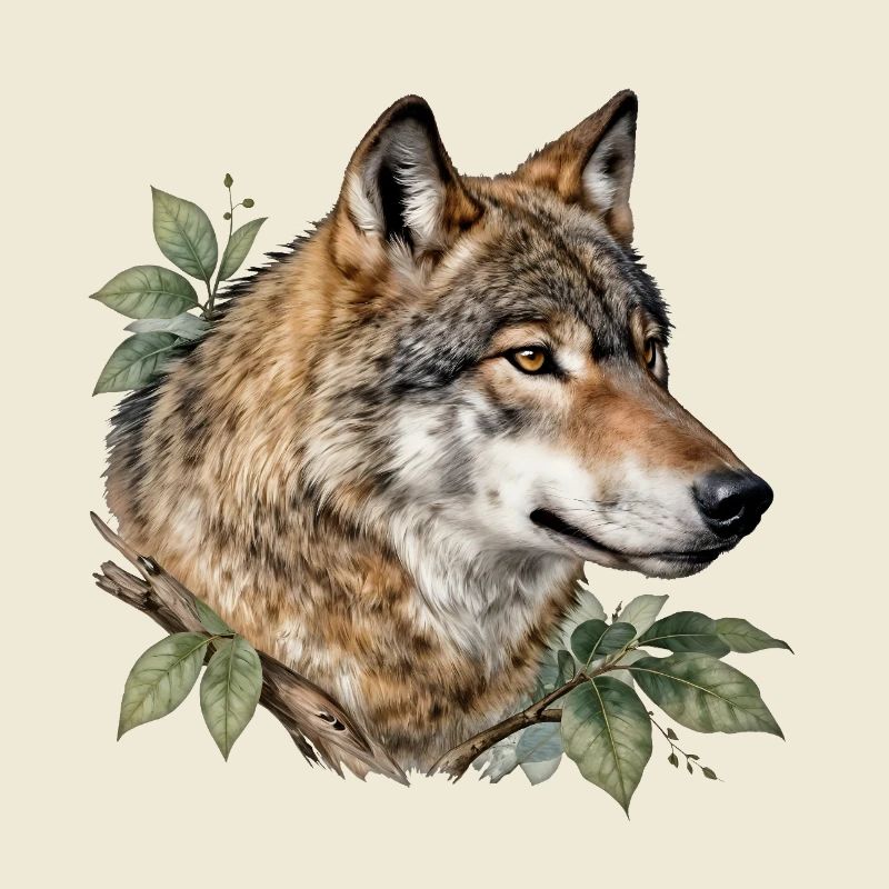 Loup entouré de feuillage