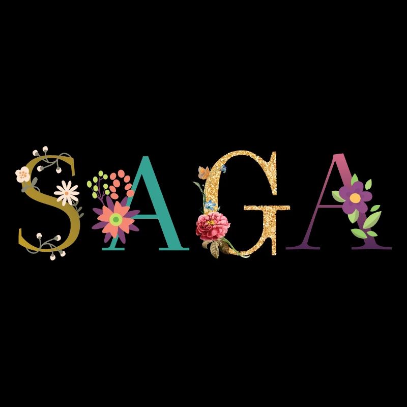 Le nom de SAGA est décoré de fleurs