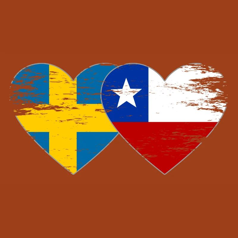 Suède Chili drapeau coeur utilisé