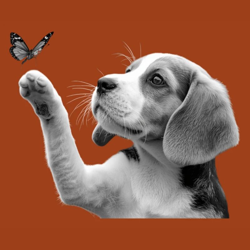 Chiot beagle et papillon