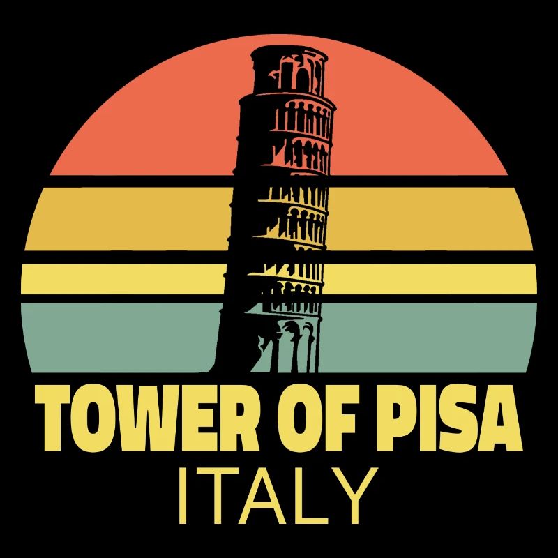 Leaning Tower of Pisa Retro Sunset Silhouette
