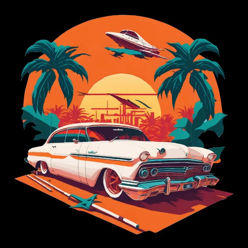 Palm Trees Sunset Car Vacation American
