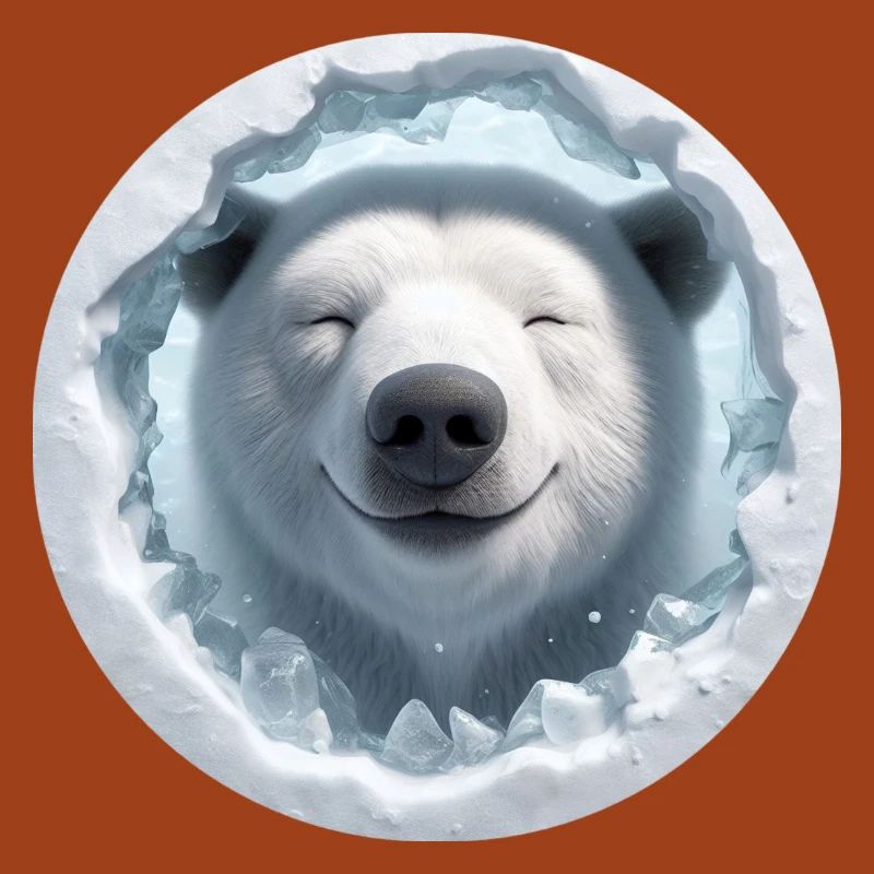 Lachender Eisbär schaut durch Loch aus Eis