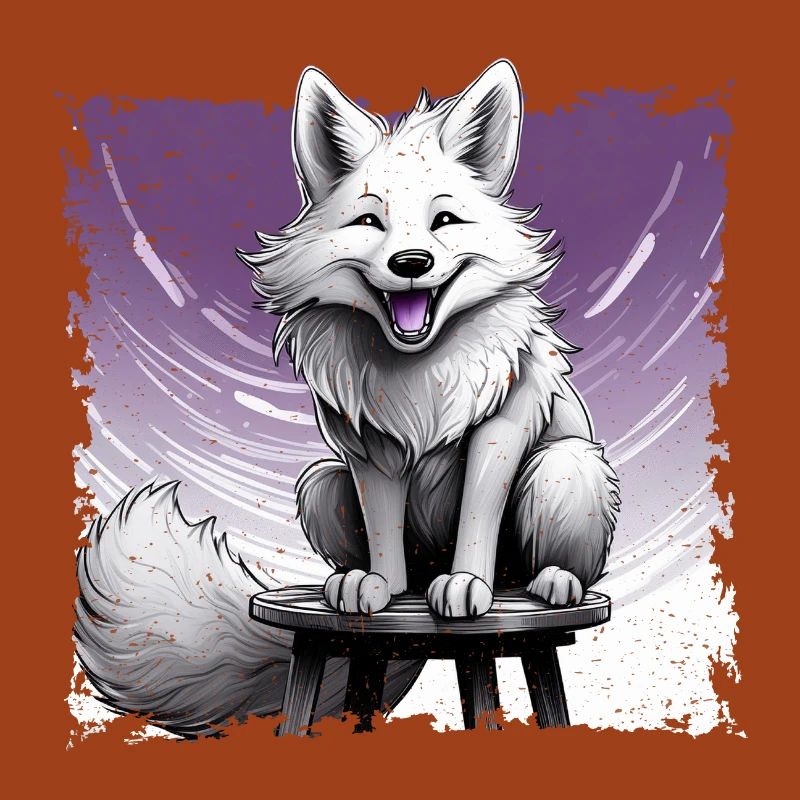 Fuchs comic, lachend, sitzt auf Hocker | Poster