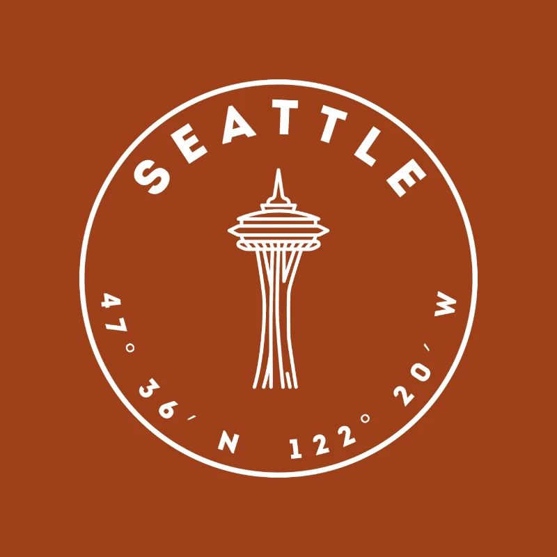 Seattle mit Space Needle und Koordinaten