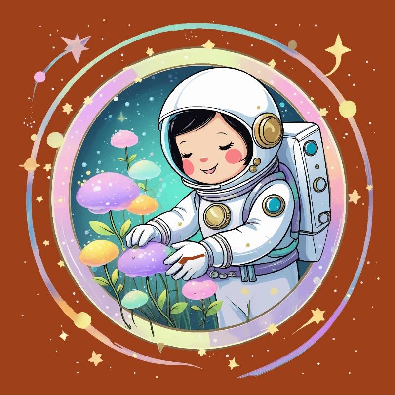 Astronautenmädchen mit Pilzen – Süßes Space-Design