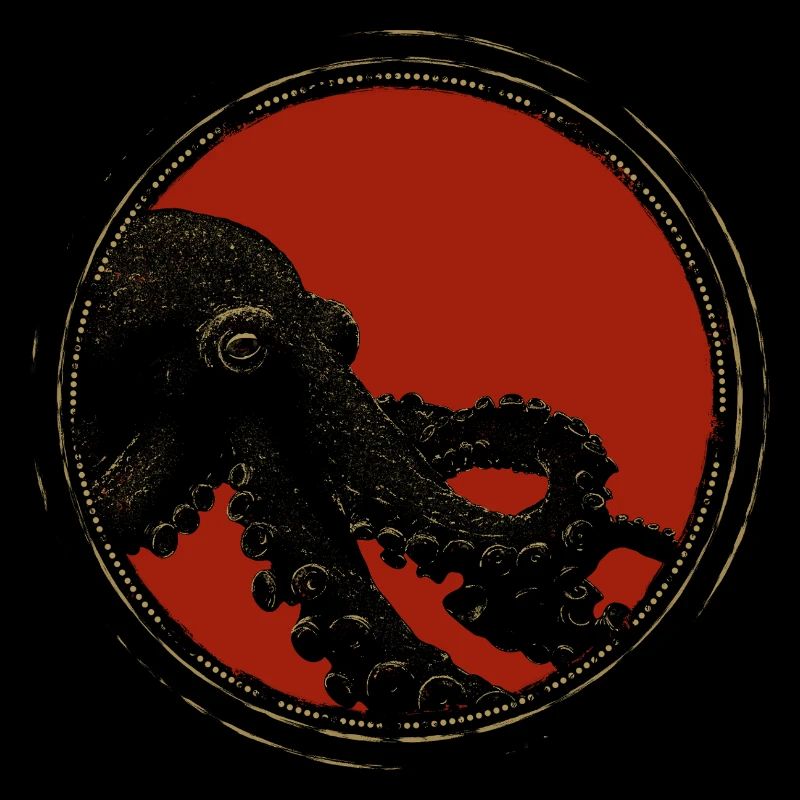Octopus Vintage à l’encre rouge