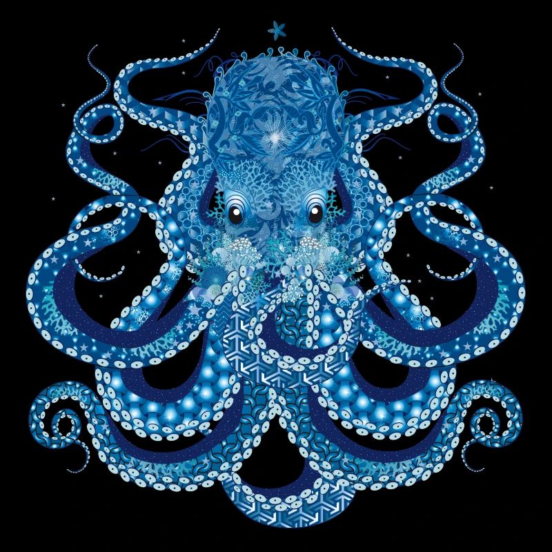 Octopus with corals, shells and sea anemones