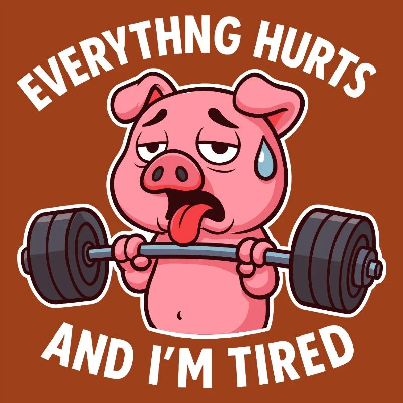 Exhausted Pig Lifting Weights Design