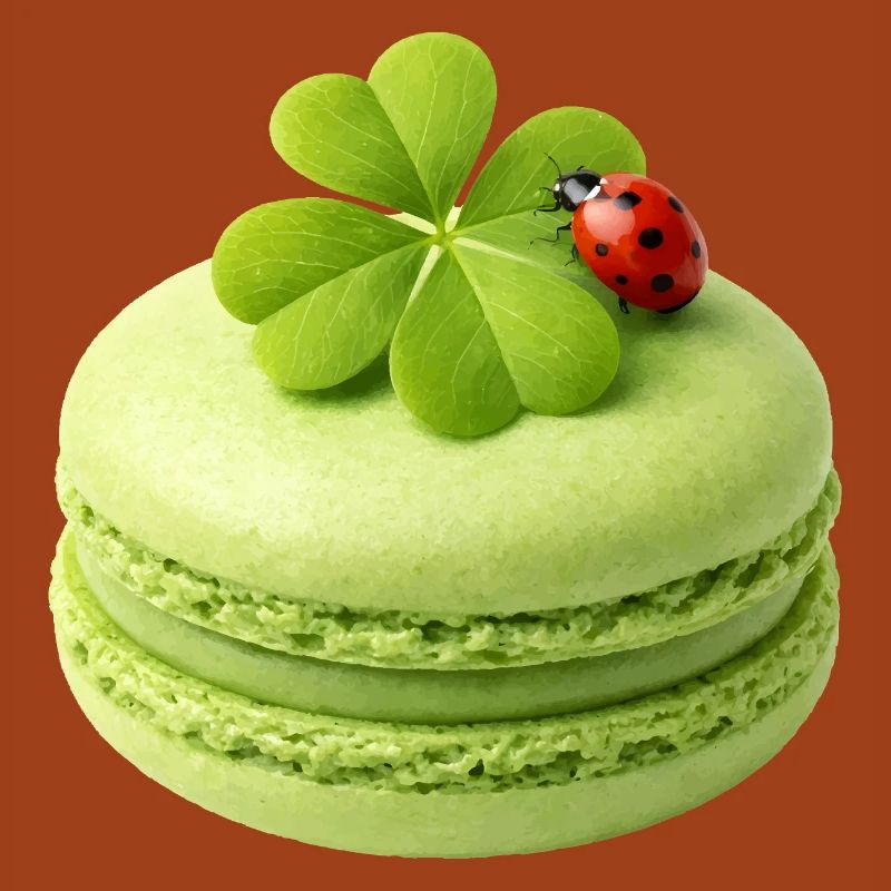 Macaron vert avec trèfle porte-bonheur