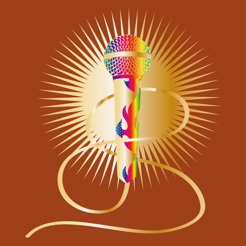 golden microphone with rainbow elements