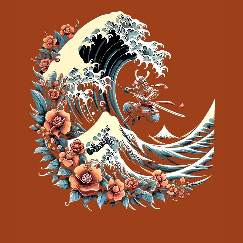 große Welle vor Kanagawa mit Samurai Krieger