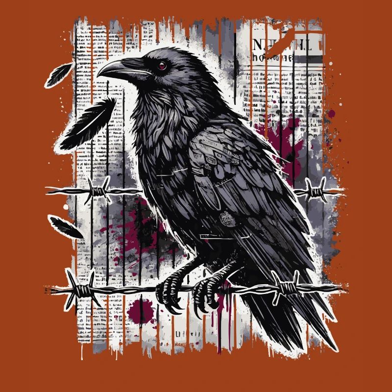 Raven on Barbed Wire - Gothic Dark Art