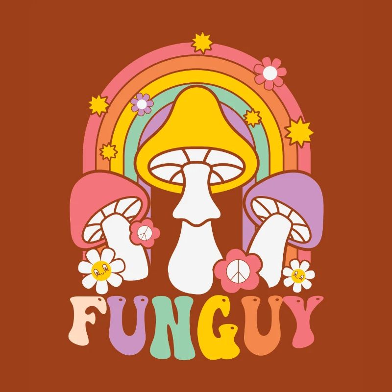 Design de champignon funky avec arc-en-ciel