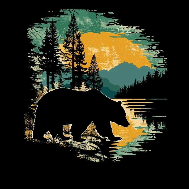 Retro Outdoor Wilderness Bear Trees