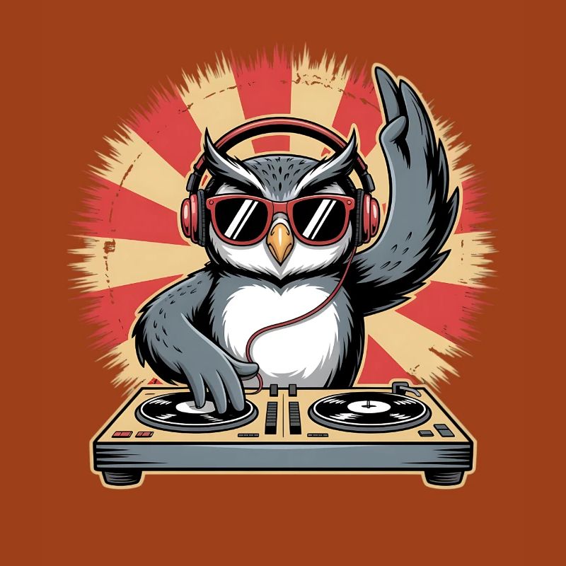 DJ Eule mit Turntables