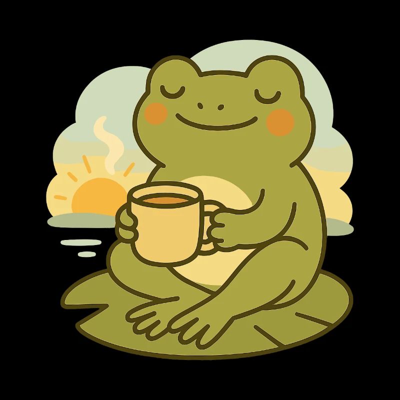 Frosch mit Kaffee – Morgenruhe Design