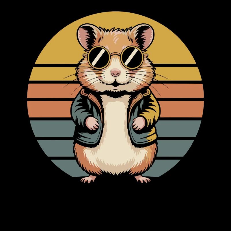 Hamster with sunglasses retro style