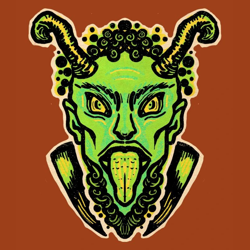 Krampus vert avec langue et cornes