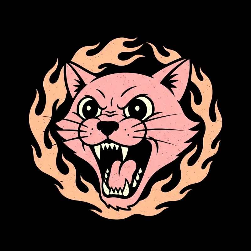 Flame Cat Pink Fire Head