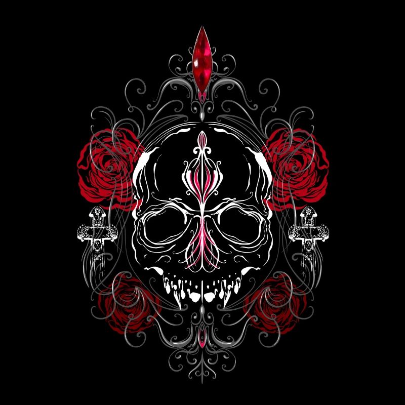 Skull with Red Roses Gothic Ästhetik
