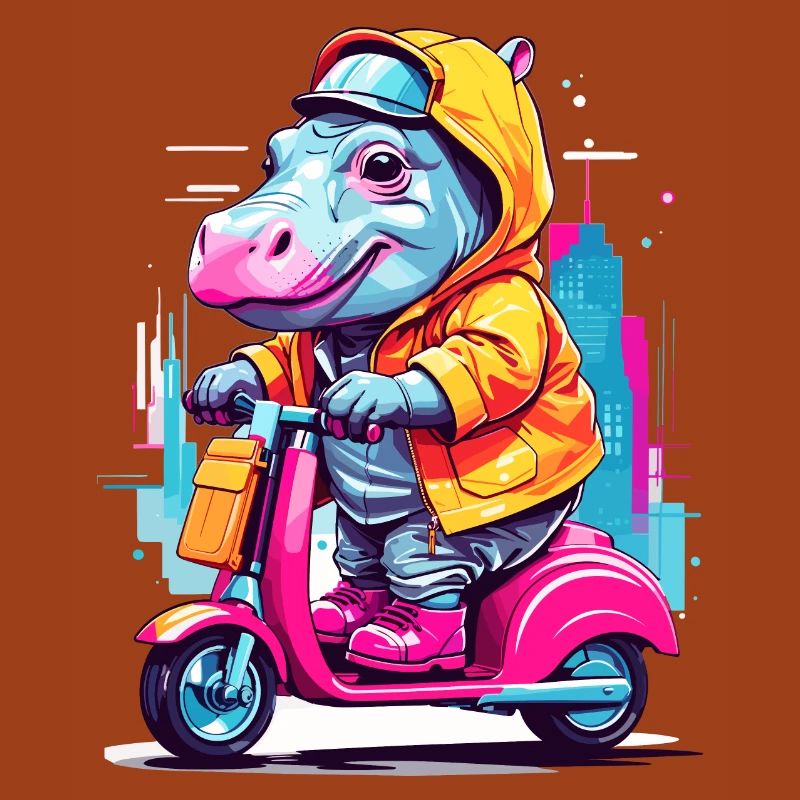 Nilpferd auf Roller