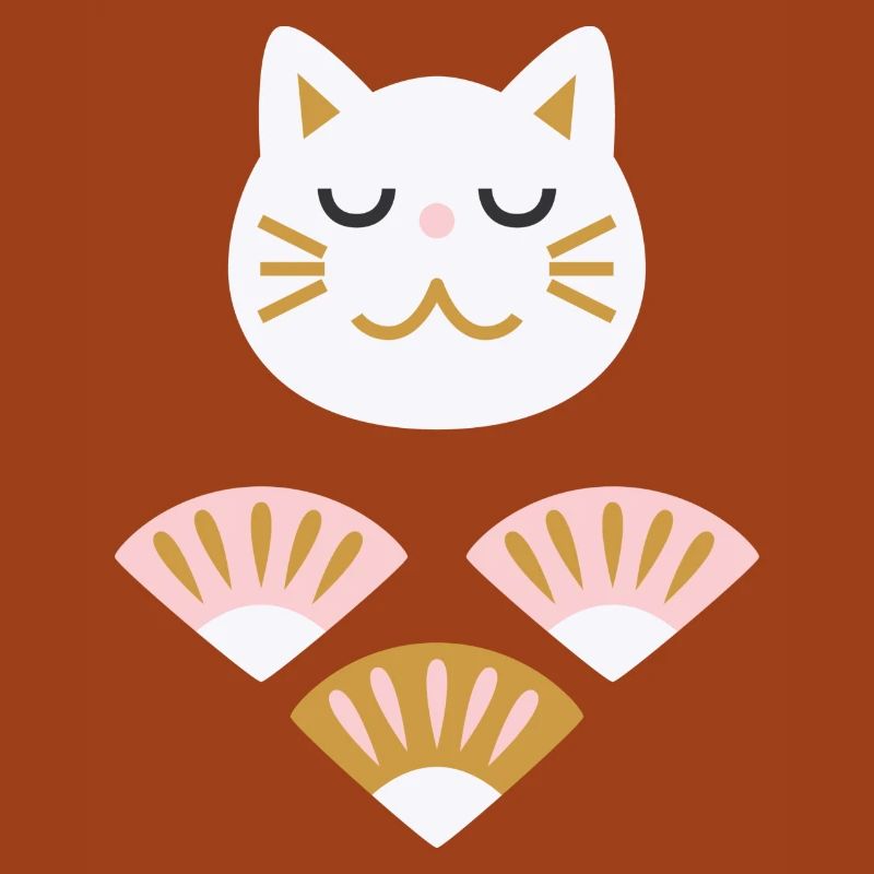 Chat japonais avec éventails L blanc