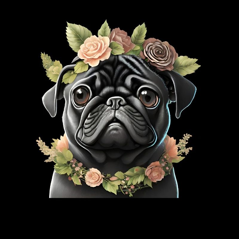 Mops mit Kranz