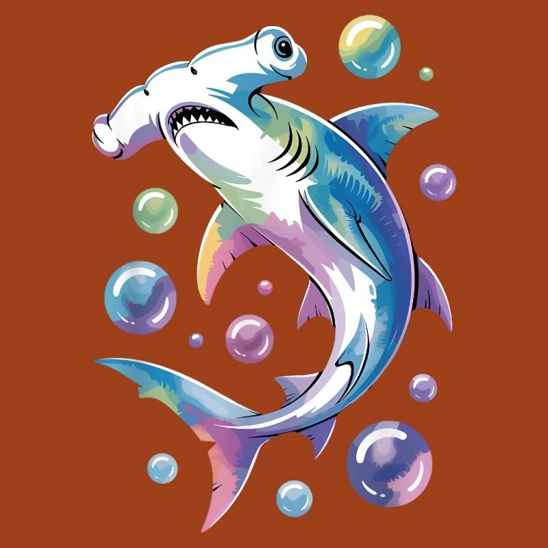 Vibrant Shark with Bubble Accents