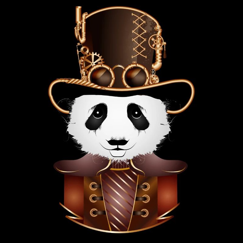 Steampunk Panda Bear avec un look de chapeau cylindre antique