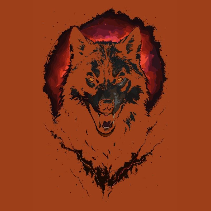 Dark Wolf Intense Night Creature Red Halo